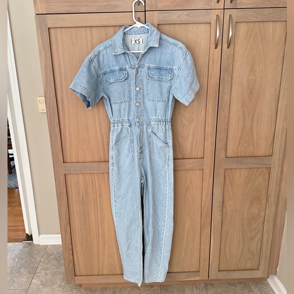 Free People Blue Denim Jumpsuit